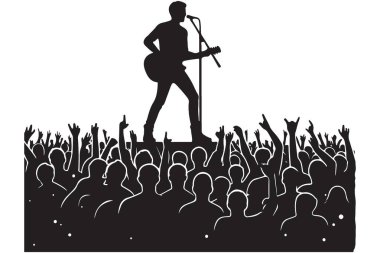 Gitarist ve Tezahüratçı Seyircilerle Rock Konseri Silüeti