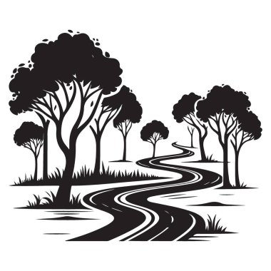 Ormanda Dolaşan Yol Çizim Seyahat Tasarımı