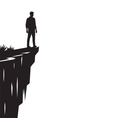 Cliff Edge Bakış Görünümünde Düşünceli Adam Siluet Vektörü
