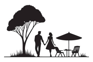 Sevgililer Günü için Ağacın Altındaki Romantik Çift Çizimi