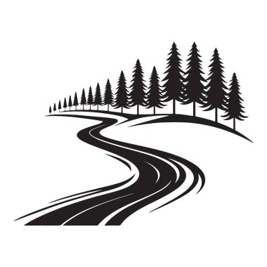 Ormanda Dönen Yol Görüntü Seyahat Tasarımları için Silüet Vektörü