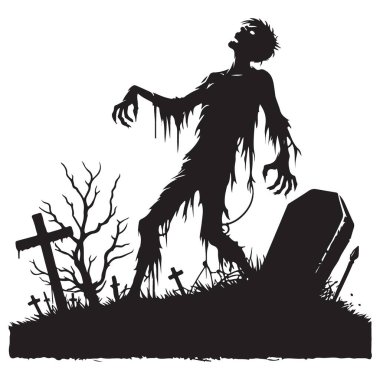 Cadılar Bayramı teması için Mezar Silüeti Vektör Grafiğinden Zombi Yükselişi