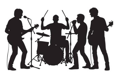 Canlı Müzik Sahneleyen Bir Grubun Ayrıntılı Siluet Resmi