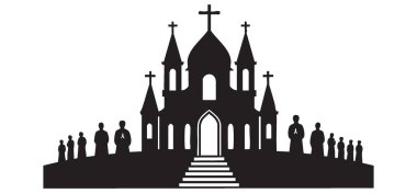 Kilisenin Silueti ve Dini Cemaat İçin Halk Resimleri