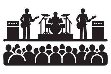 Kalabalık Coşku ve Müzik İçin Rock Orkestrası Konseri Silüeti