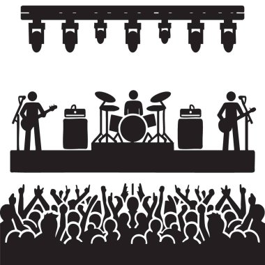 Siluet Rock Grubu Sahnede Neşeli Seyirciler İçin Müzik Yapıyor