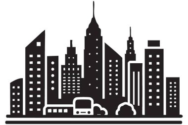 Şehir Kenti Silueti Skyline Çizim Vektörü Sanat Tasarımı