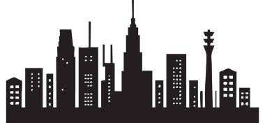 Ayrıntılı Şehir Skyline Siluet Vektör Tasarımı Çizimi