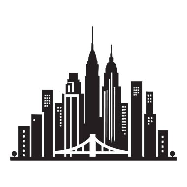 Köprü Tasarım Elementleri ile Karışık Şehir Manzarası Siluet Vektörü