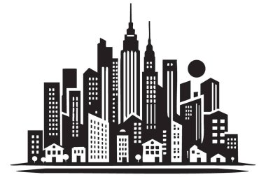 Canlı Şehir Manzarası Binaları ve Evleri ile Siluet