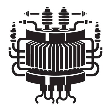 Transformer Siluet Vektör İllüstrasyon Güç Dönüşümü ve Elektrik Mühendisliği