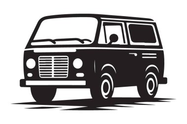 Klasik Van Silhouette Çizimi Retro Seyahat Tasarımları İçin Mükemmel