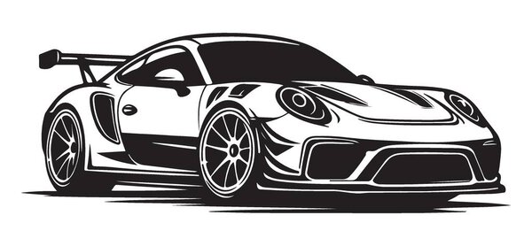 Porsche 911 GT3 Racing Car Vector Illustration in Silhouette
