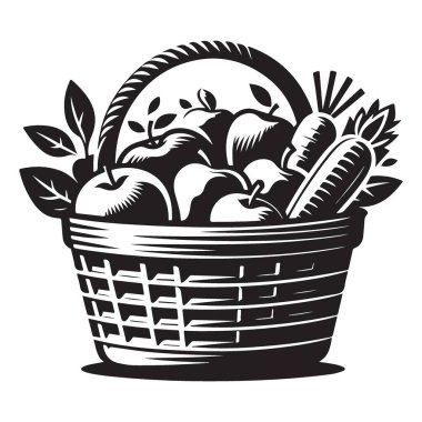 Taze Hasat Bir sepet dolusu meyve ve sebze tablosu