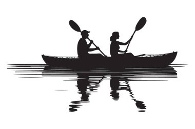 Sakin Sularda Doğayı Keşfeden Kayakçı Çiftin Silueti