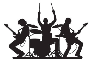 Siluet Rock Orkestrası Sahne İllüstrasyonunda Canlı Sahne Tasarımı