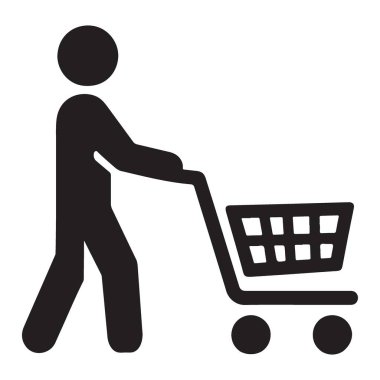 Siluet İten İnsan Alışveriş Arabası Vektör İllüstrasyon Tasarımı