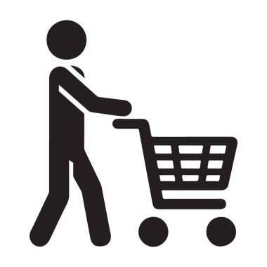 İnternet mağazası için alışveriş arabası silueti çizimi yapan adam
