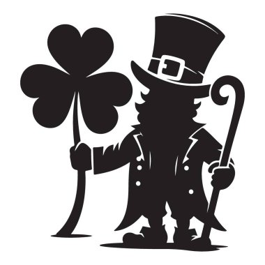 Aziz Patrick Günü için Şanslı Leprikon Shamrock Çizimi Silueti