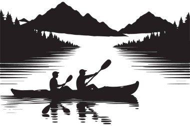 Çift Sahne Gölünde Kayak Siyah Silüet Vektör ResmiComment