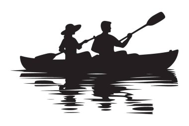 Siyah Siluet Çift Yansıtıcı Su Resminde Kayak Vektörü