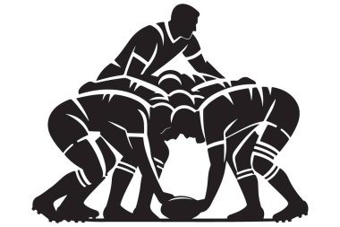 Rugby Scrum Siluet Vektör İllüstrasyon Yoğun Takım Spor Grafiği