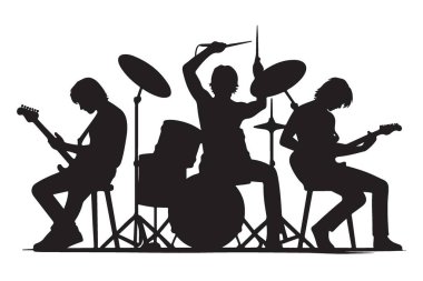 Rock Orkestrası Siluet Çizimi Canlı Müzik Gösterisi Vektörü