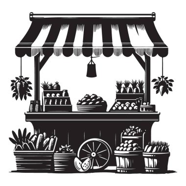 Çiftçi Piyasası Siluet Çizimi Taze Üretim Vektörü Grafiği