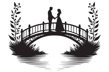 Köprü Resimlerinde Romantik Öyküler İçin Siluet Çifti