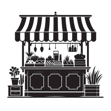 Çiftçilerin pazar tezgahı vektör illüstrasyonunda taze ürünler