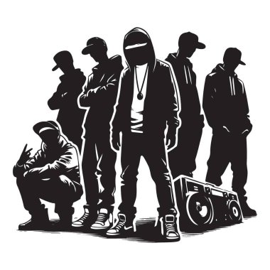 Boombox Siluet Sanatıyla Havalı Hip Hop Ekibi İllüstrasyonu