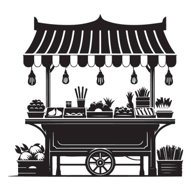 Market Resimleri için Çekici Meyve Arabası Siluet Vektör Tasarımı