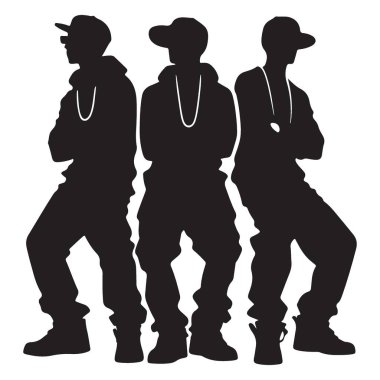 Üç Hip Hop Dansçısının Silueti Vektör Sanat İndirme