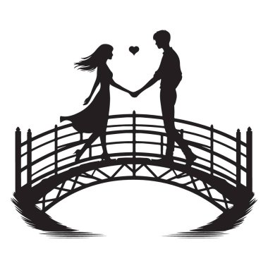 Köprü Vektörü Sanat İllüstrasyonunda Romantik Çiftler Yürüyüşü