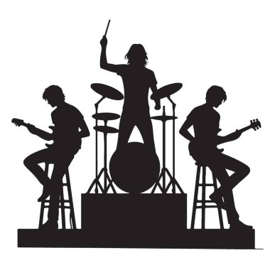 Rock grubunun silueti Sahne Vektörü Resimlerinde Canlı performans sergiliyor