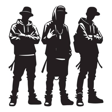 Moda Hip Hop Grubu Siluet Vektör İllüstrasyon Tasarımı Grafikleri