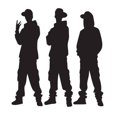 Siluet hip hop ekibi vektör illüstrasyon şehir dansı performansı