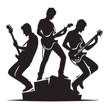 Rock Grubu Siluet Performans Sanatı Gitaristleri İllüstrasyon Vektör Tasarımı