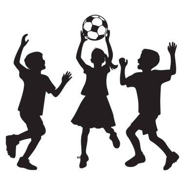 Çocuklar Bir Top Siluet Vektörüyle Oynarken Eğleniyor