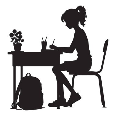 Masada Sırt Çantası Vektörü ile Odaklanmış Öğrenci Silueti Çalışması