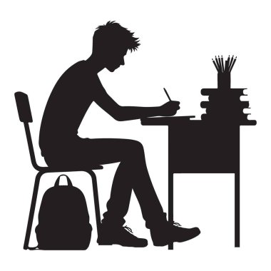 Öğrenci Silüeti Vektör Sanat Eğitim Tasarımı Çizimi