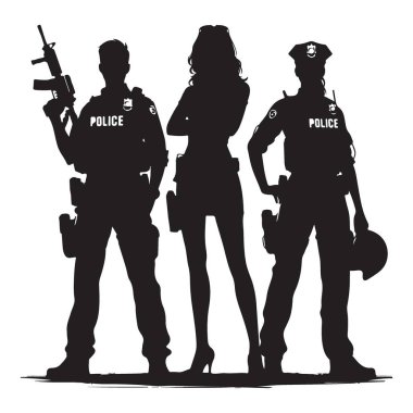 Değişik Polis Memurları Ekibi Dinamik Kanun Uygulama Silueti Resimleri