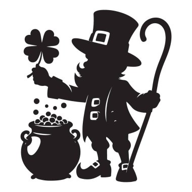 Leprikon Siluet Çizimi Altın Çanaklı Yonca Tutuyor