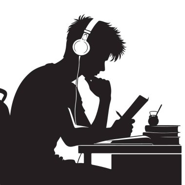 Öğrenci Silueti Çizimi Kulaklıkla Sıkı Çalışıyor