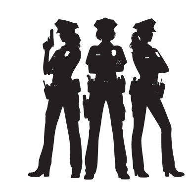 Siluet Kadın Polis Memurları Güçlü Vektör Görünümü