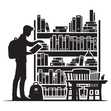 Kütüphane Kitaplığı Resimlerinde Siluet Öğrencisi Seçme Kitabı