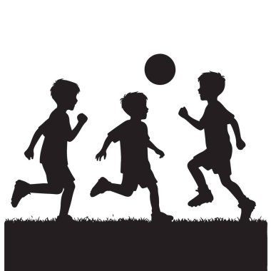 Siluet Çocuklar Futbol Oynuyor Birlikte Dışarıda Eğleniyoruz
