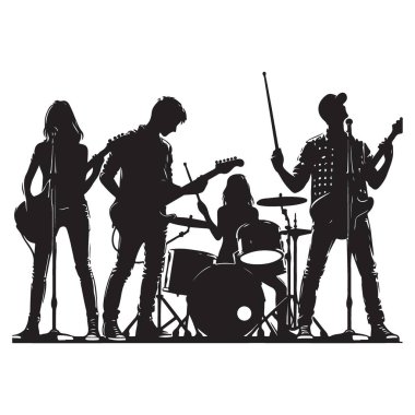 Siluet Kaya Grubu Sahne Vektörü İllüstrasyonunda Sahne alıyor