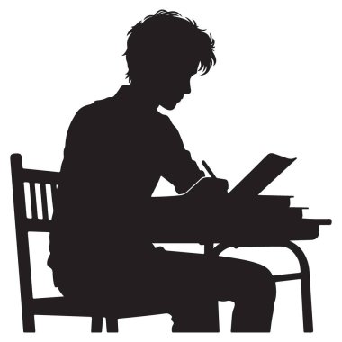 Okul Masasındaki Siluet Öğrencisi Vektör Resimlerini İnceleme
