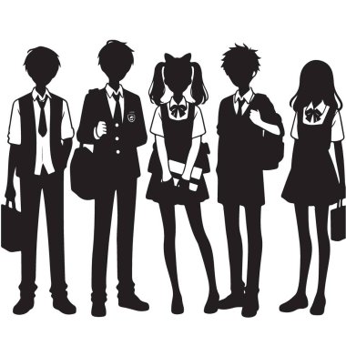 Okul Öğrencileri Silueti Ayakta Çizim Vektörü Çizimi